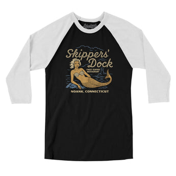 Skipper's Dock Connecticut Men/Unisex Raglan 3/4 Sleeve T-Shirt-Black with White-Allegiant Goods Co. Vintage Sports Apparel