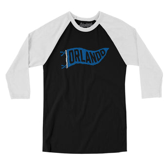 Orlando Pennant Men/Unisex Raglan 3/4 Sleeve T-Shirt-Black with White-Allegiant Goods Co. Vintage Sports Apparel