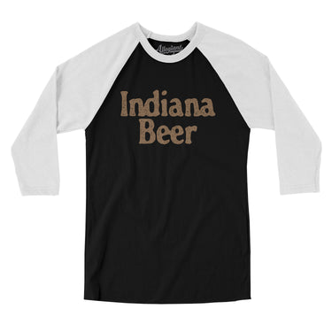 Indiana Beer Men/Unisex Raglan 3/4 Sleeve T-Shirt-Black with White-Allegiant Goods Co. Vintage Sports Apparel