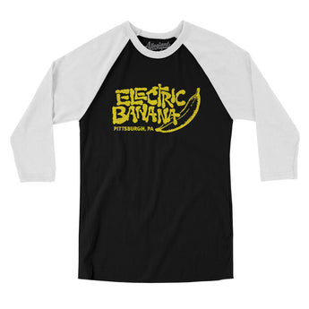 Electric Banana Pittsburgh Men/Unisex Raglan 3/4 Sleeve T-Shirt-Black with White-Allegiant Goods Co. Vintage Sports Apparel