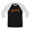 Philadelphia Vintage Script Men/Unisex Raglan 3/4 Sleeve T-Shirt-Black with White-Allegiant Goods Co. Vintage Sports Apparel