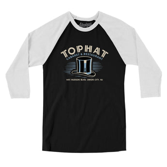 Top Hat Cabaret And Restuarant Union City Men/Unisex Raglan 3/4 Sleeve T-Shirt-Black with White-Allegiant Goods Co. Vintage Sports Apparel
