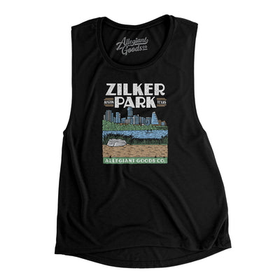 Zilker Park Women's Flowey Scoopneck Muscle Tank-Black-Allegiant Goods Co. Vintage Sports Apparel