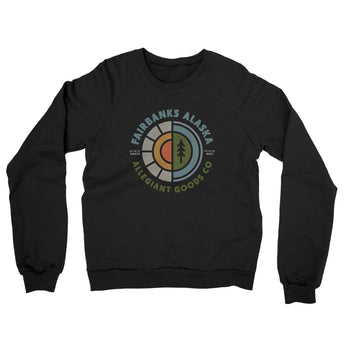 Fairbanks Alaska Retro Badge Midweight French Terry Crewneck Sweatshirt-Black-Allegiant Goods Co. Vintage Sports Apparel