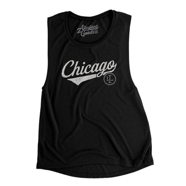 Chicago Vintage Script Women's Flowey Scoopneck Muscle Tank-Black-Allegiant Goods Co. Vintage Sports Apparel