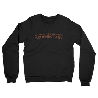 Actually It's Pronounced Schenectady Midweight French Terry Crewneck Sweatshirt-Black-Allegiant Goods Co. Vintage Sports Apparel