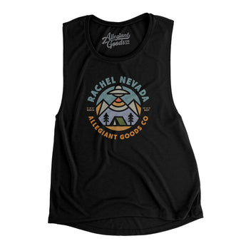 Rachel Nevada Retro Badge Women's Flowey Scoopneck Muscle Tank-Black-Allegiant Goods Co. Vintage Sports Apparel