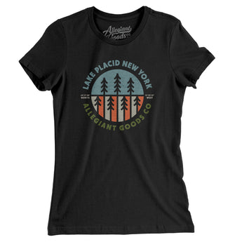 Lake Placid New York Retro Badge Women's T-Shirt-Black-Allegiant Goods Co. Vintage Sports Apparel