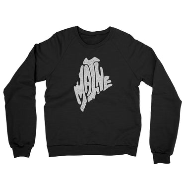 Maine State Shape Text Midweight French Terry Crewneck Sweatshirt-Black-Allegiant Goods Co. Vintage Sports Apparel