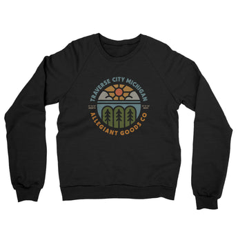Traverse City Michigan Retro Badge Midweight French Terry Crewneck Sweatshirt-Black-Allegiant Goods Co. Vintage Sports Apparel