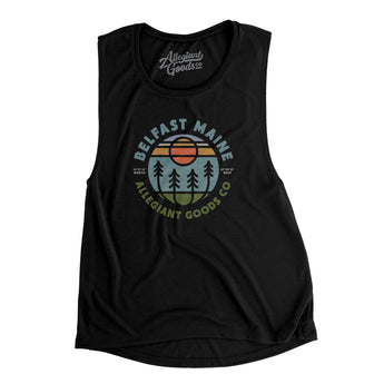 Belfast Maine Retro Badge Women's Flowey Scoopneck Muscle Tank-Black-Allegiant Goods Co. Vintage Sports Apparel