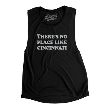 There's No Place Like Cincinnati Women's Flowey Scoopneck Muscle Tank-Black-Allegiant Goods Co. Vintage Sports Apparel