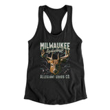 Milwaukee Basketball Throwback Mascot Women's Racerback Tank-Black-Allegiant Goods Co. Vintage Sports Apparel