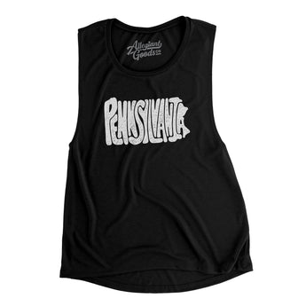 Pennsylvania State Shape Text Women's Flowey Scoopneck Muscle Tank-Black-Allegiant Goods Co. Vintage Sports Apparel