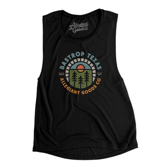 Bastrop Texas Retro Badge Women's Flowey Scoopneck Muscle Tank-Black-Allegiant Goods Co. Vintage Sports Apparel