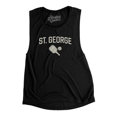 St. George Pickleball Women's Flowey Scoopneck Muscle Tank-Black-Allegiant Goods Co. Vintage Sports Apparel