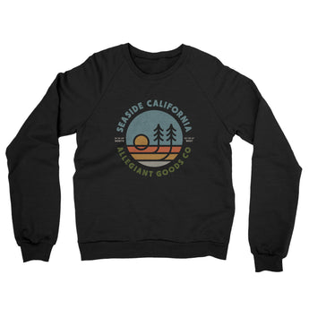 Seaside California Retro Badge Midweight French Terry Crewneck Sweatshirt-Black-Allegiant Goods Co. Vintage Sports Apparel