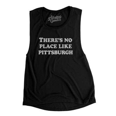 There's No Place Like Pittsburgh Women's Flowey Scoopneck Muscle Tank-Black-Allegiant Goods Co. Vintage Sports Apparel
