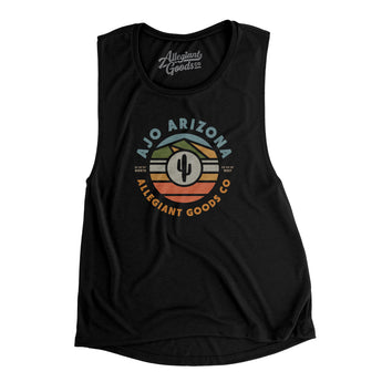 Ajo Arizona Retro Badge Women's Flowey Scoopneck Muscle Tank-Black-Allegiant Goods Co. Vintage Sports Apparel