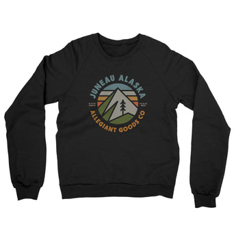 Juneau Alaska Retro Badge Midweight French Terry Crewneck Sweatshirt-Black-Allegiant Goods Co. Vintage Sports Apparel