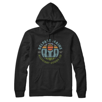 Belfast Maine Retro Badge Hoodie-Black-Allegiant Goods Co. Vintage Sports Apparel