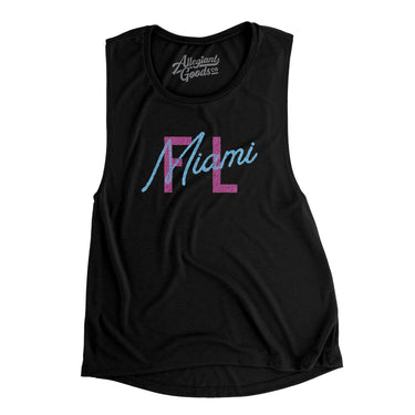Miami Fl Overprinted Women's Flowey Scoopneck Muscle Tank-Allegiant Goods Co. Vintage Sports Apparel
