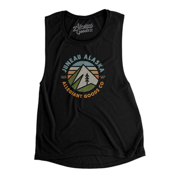 Juneau Alaska Retro Badge Women's Flowey Scoopneck Muscle Tank-Black-Allegiant Goods Co. Vintage Sports Apparel