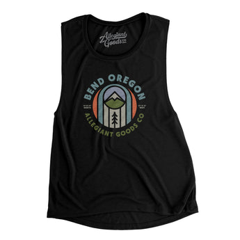 Bend Oregon Retro Badge Women's Flowey Scoopneck Muscle Tank-Black-Allegiant Goods Co. Vintage Sports Apparel