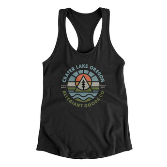 Crater Lake Oregon Retro Badge Women's Racerback Tank-Black-Allegiant Goods Co. Vintage Sports Apparel