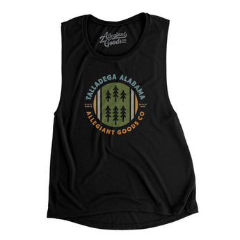 Talladega Alabama Retro Badge Women's Flowey Scoopneck Muscle Tank-Black-Allegiant Goods Co. Vintage Sports Apparel