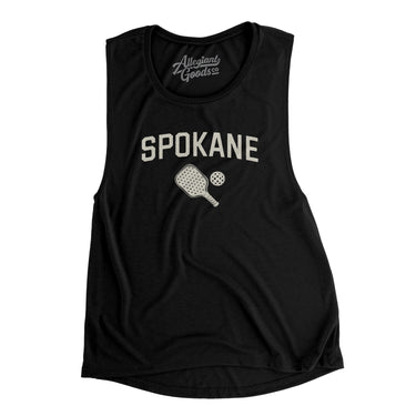 Spokane Pickleball Women's Flowey Scoopneck Muscle Tank-Black-Allegiant Goods Co. Vintage Sports Apparel