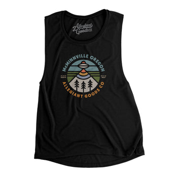 Mcminnville Oregon Retro Badge Women's Flowey Scoopneck Muscle Tank-Black-Allegiant Goods Co. Vintage Sports Apparel