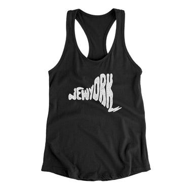 New York State Shape Text Women's Racerback Tank-Black-Allegiant Goods Co. Vintage Sports Apparel