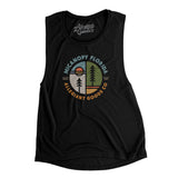 Micanopy Florida Retro Badge Women's Flowey Scoopneck Muscle Tank-Black-Allegiant Goods Co. Vintage Sports Apparel