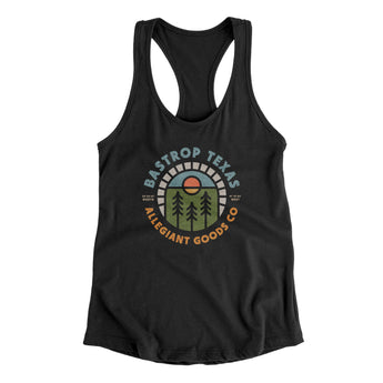 Bastrop Texas Retro Badge Women's Racerback Tank-Black-Allegiant Goods Co. Vintage Sports Apparel