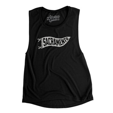 Sacramento Pennant Women's Flowey Scoopneck Muscle Tank-Black-Allegiant Goods Co. Vintage Sports Apparel