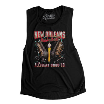 New Orleans Basketball Throwback Mascot Women's Flowey Scoopneck Muscle Tank-Allegiant Goods Co. Vintage Sports Apparel