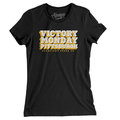 Victory Monday Pittsburgh Women's T-Shirt-Black-Allegiant Goods Co. Vintage Sports Apparel