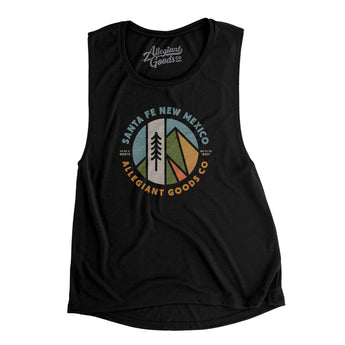 Santa Fe New Mexico Retro Badge Women's Flowey Scoopneck Muscle Tank-Black-Allegiant Goods Co. Vintage Sports Apparel