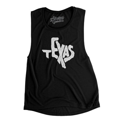 Texas State Shape Text Women's Flowey Scoopneck Muscle Tank-Black-Allegiant Goods Co. Vintage Sports Apparel