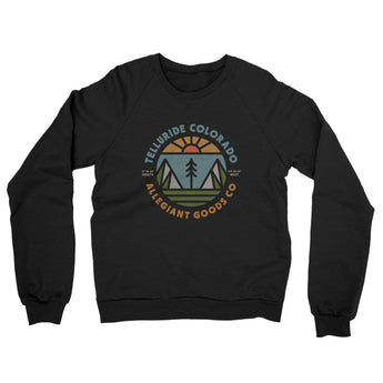 Telluride Colorado Retro Badge Midweight French Terry Crewneck Sweatshirt-Black-Allegiant Goods Co. Vintage Sports Apparel