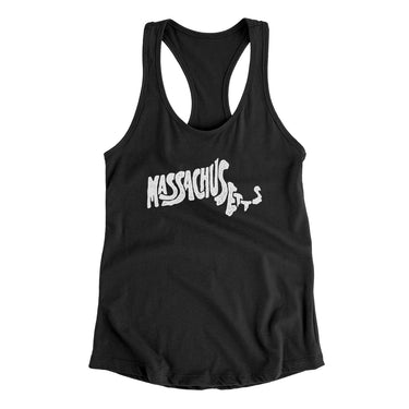 Massachusetts State Shape Text Women's Racerback Tank-Allegiant Goods Co. Vintage Sports Apparel