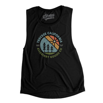 Truckee California Retro Badge Women's Flowey Scoopneck Muscle Tank-Black-Allegiant Goods Co. Vintage Sports Apparel