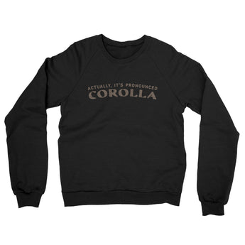 Actually It's Pronounced Corolla Midweight French Terry Crewneck Sweatshirt-Black-Allegiant Goods Co. Vintage Sports Apparel