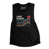 Lake Placid New York Women's Flowey Scoopneck Muscle Tank-Black-Allegiant Goods Co. Vintage Sports Apparel
