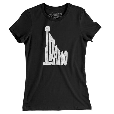 Idaho State Shape Text Women's T-Shirt-Black-Allegiant Goods Co. Vintage Sports Apparel
