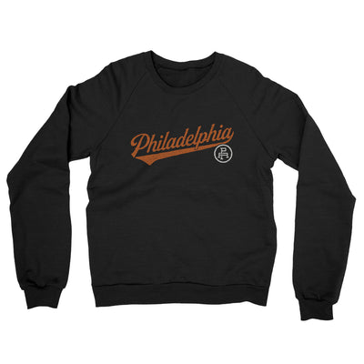 Philadelphia Vintage Script Midweight French Terry Crewneck Sweatshirt-Black-Allegiant Goods Co. Vintage Sports Apparel