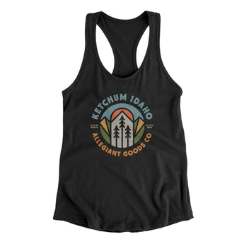 Ketchum Idaho Retro Badge Women's Racerback Tank-Black-Allegiant Goods Co. Vintage Sports Apparel