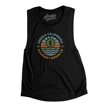 Eureka California Retro Badge Women's Flowey Scoopneck Muscle Tank-Black-Allegiant Goods Co. Vintage Sports Apparel