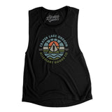 Crater Lake Oregon Retro Badge Women's Flowey Scoopneck Muscle Tank-Black-Allegiant Goods Co. Vintage Sports Apparel
